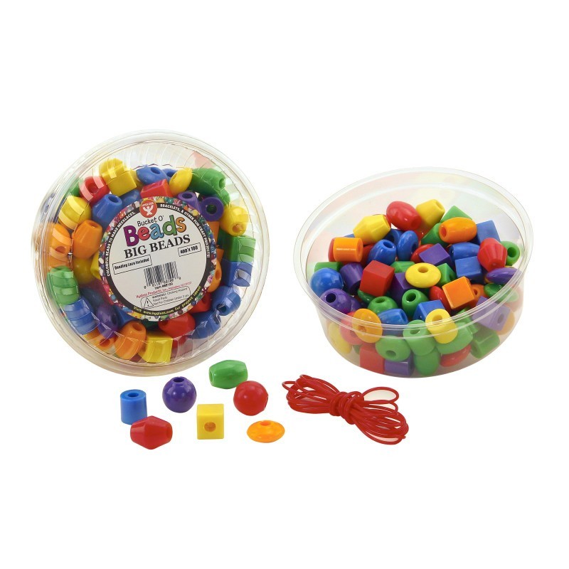 Hygloss® Bucket O' Beads, Big Beads with Lacing Lanyard, 16 oz. Opaque Assortment
