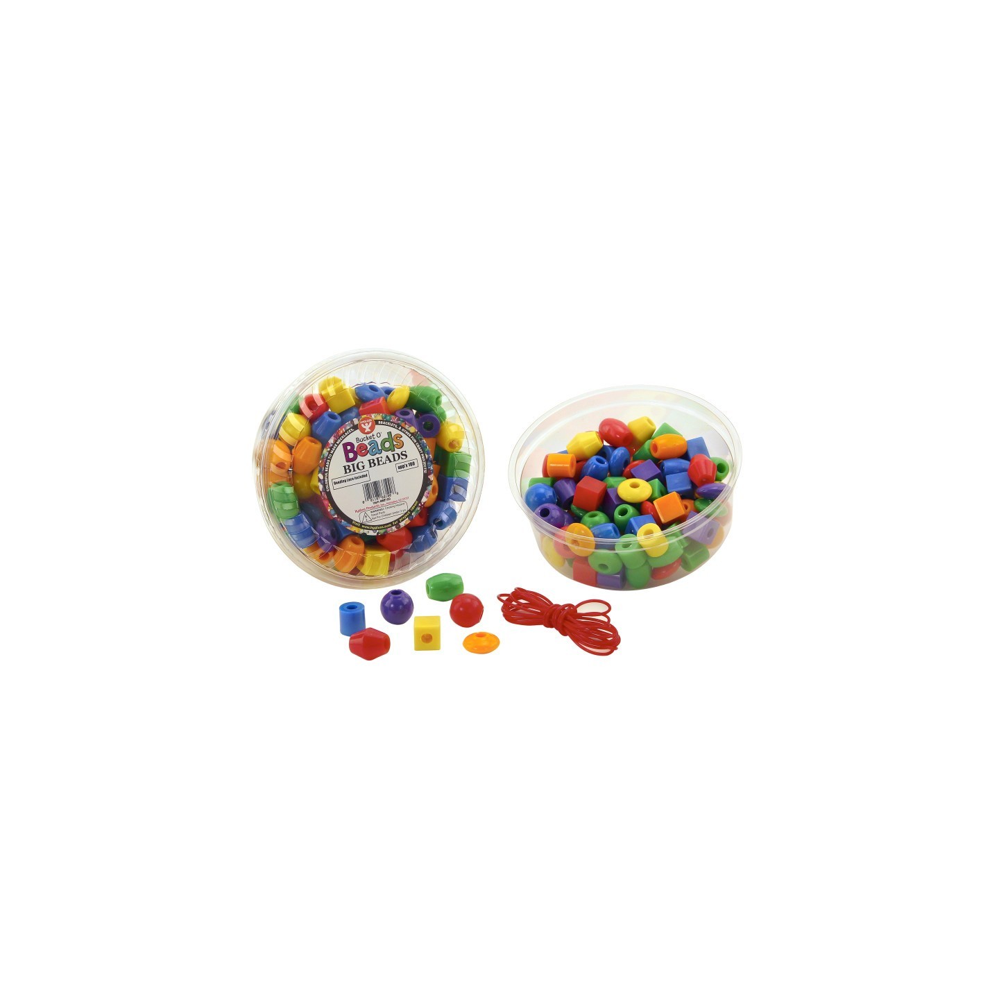 Hygloss® Bucket O' Beads, Big Beads with Lacing Lanyard, 16 oz. Opaque Assortment