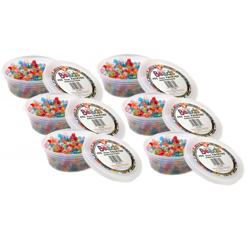 Hygloss® Bucket O’ Beads, Faceted, 8 mm, 450 Per Pack, 6 Packs