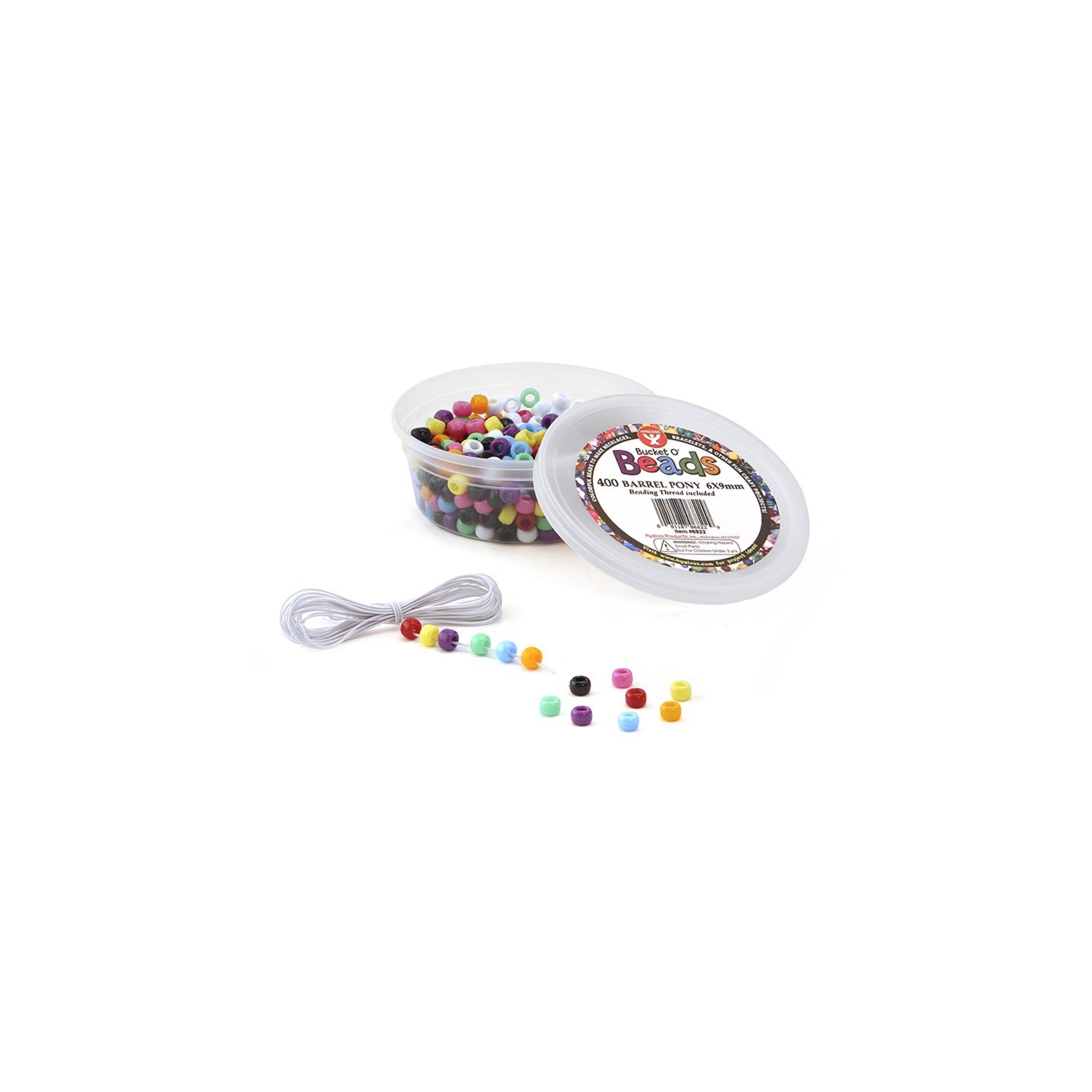 Hygloss® Bucket O’ Beads, Barrel Pony, 6 x 9 mm, Pack of 400