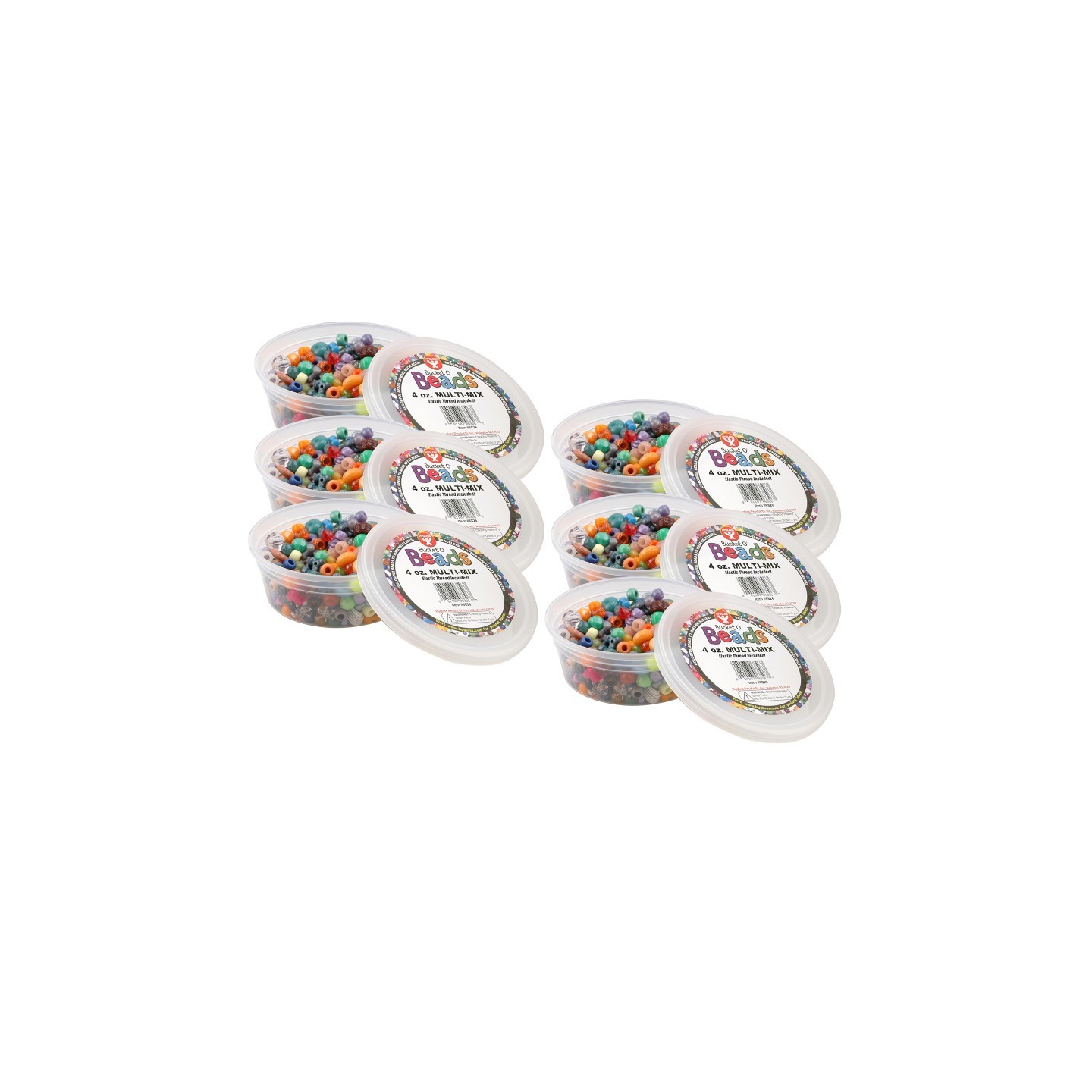 Hygloss® Bucket O’ Beads, Multi-Mix, Asstd Sizes, 4 oz Per Pack, 6 Packs