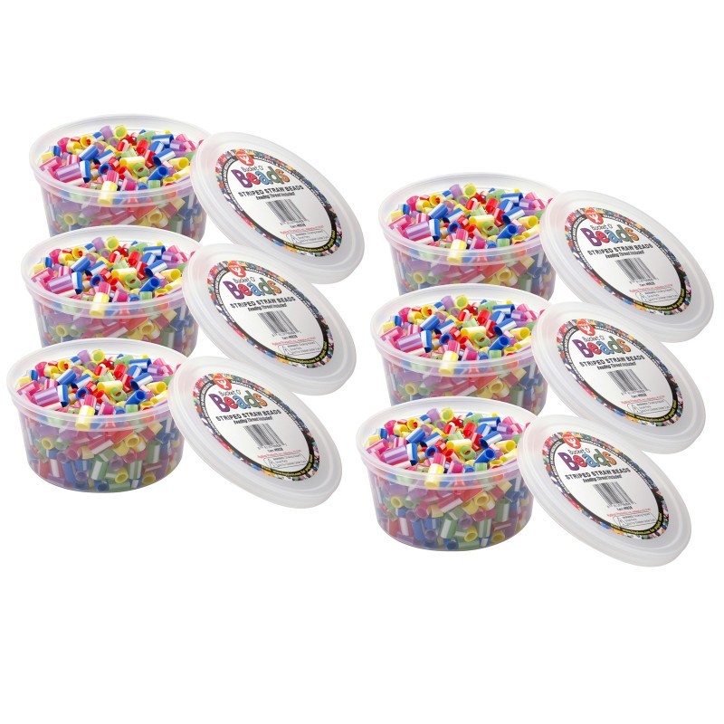 Hygloss® Bucket O’ Beads, Striped Straw, Asstd Sizes, 300 Per Pack, 6 Packs