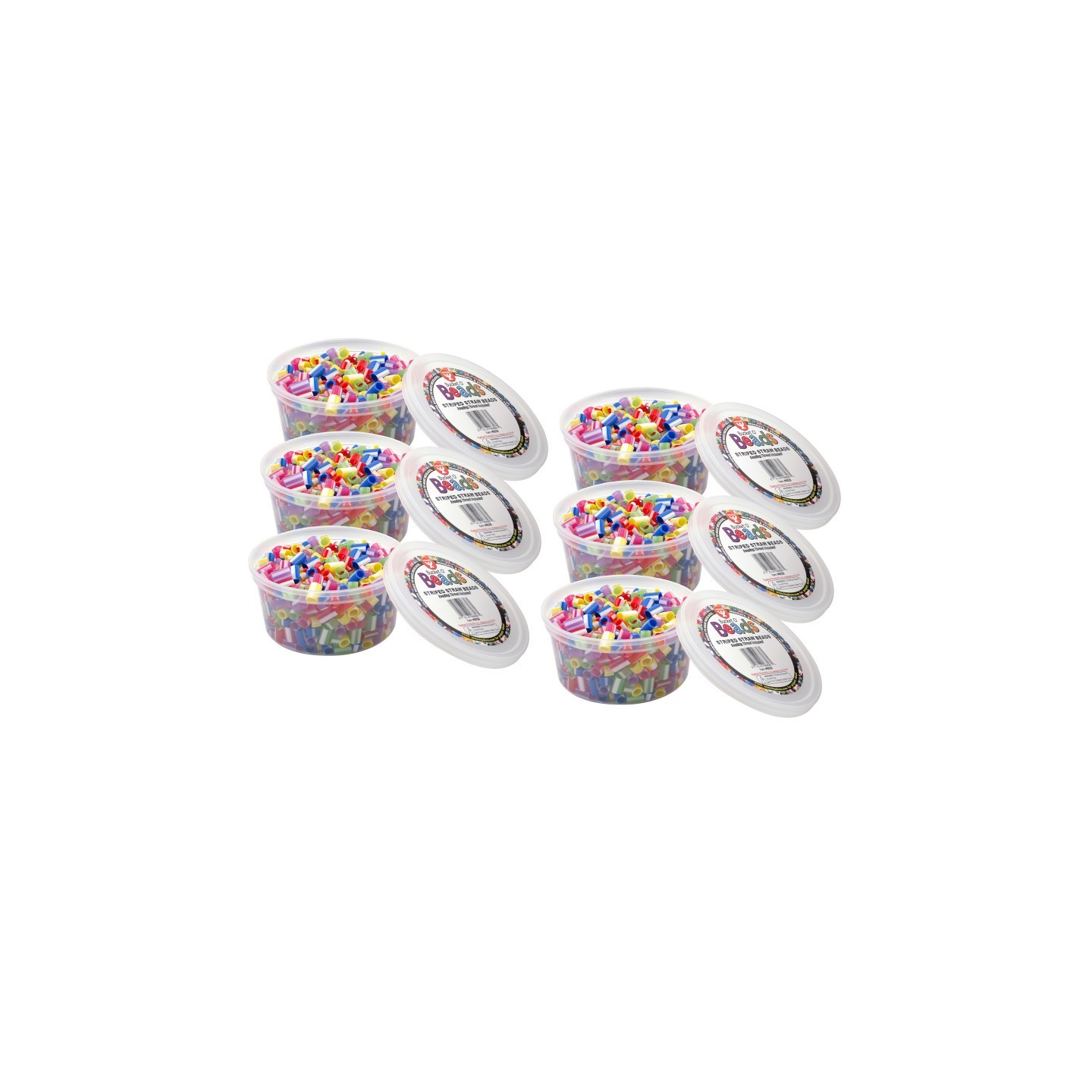 Hygloss® Bucket O’ Beads, Striped Straw, Asstd Sizes, 300 Per Pack, 6 Packs