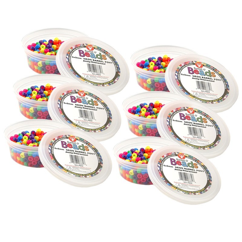 Hygloss® Bucket O’ Beads, Neon Barrel, 6 x 9 mm, 375 Per Pack, 6 Packs