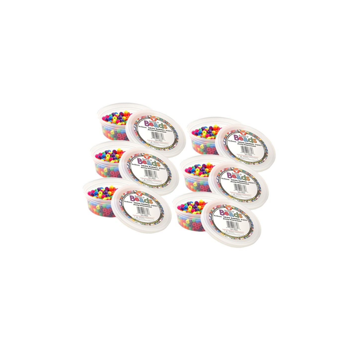 Hygloss® Bucket O’ Beads, Neon Barrel, 6 x 9 mm, 375 Per Pack, 6 Packs
