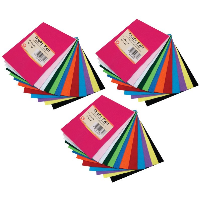Hygloss® Craft Felt, 9" x 12", 12 Sheets Per Pack, 3 Packs