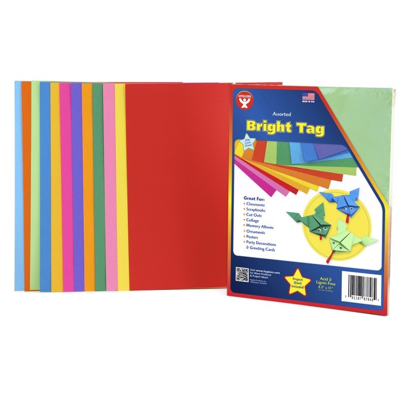 Hygloss® Bright Tag, 8-1/2" x 11", 12 Assorted Colors, 48 Sheets