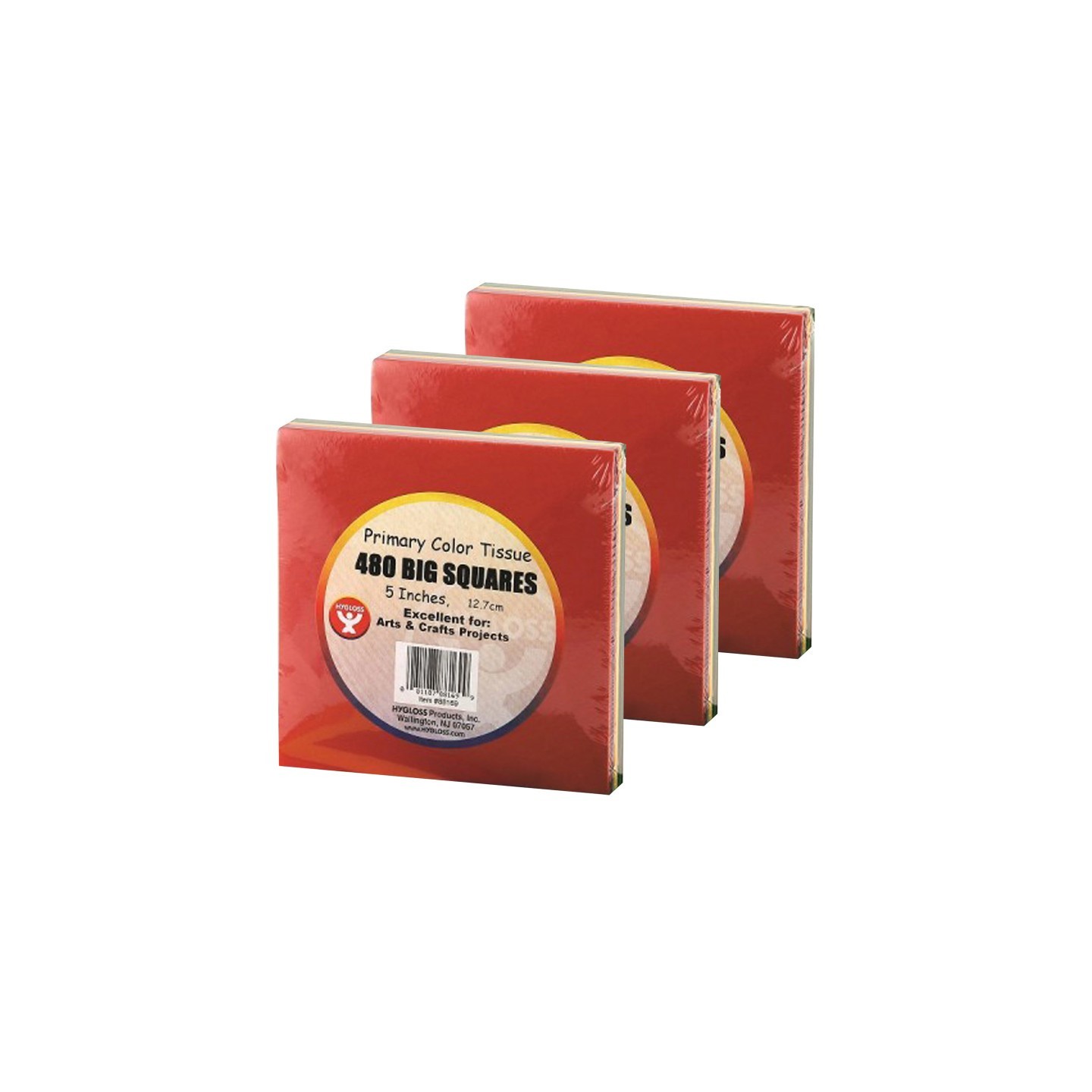 Hygloss® Tissue Paper Squares, 5", Primary Colors, 480 Per Pack, 3 Packs
