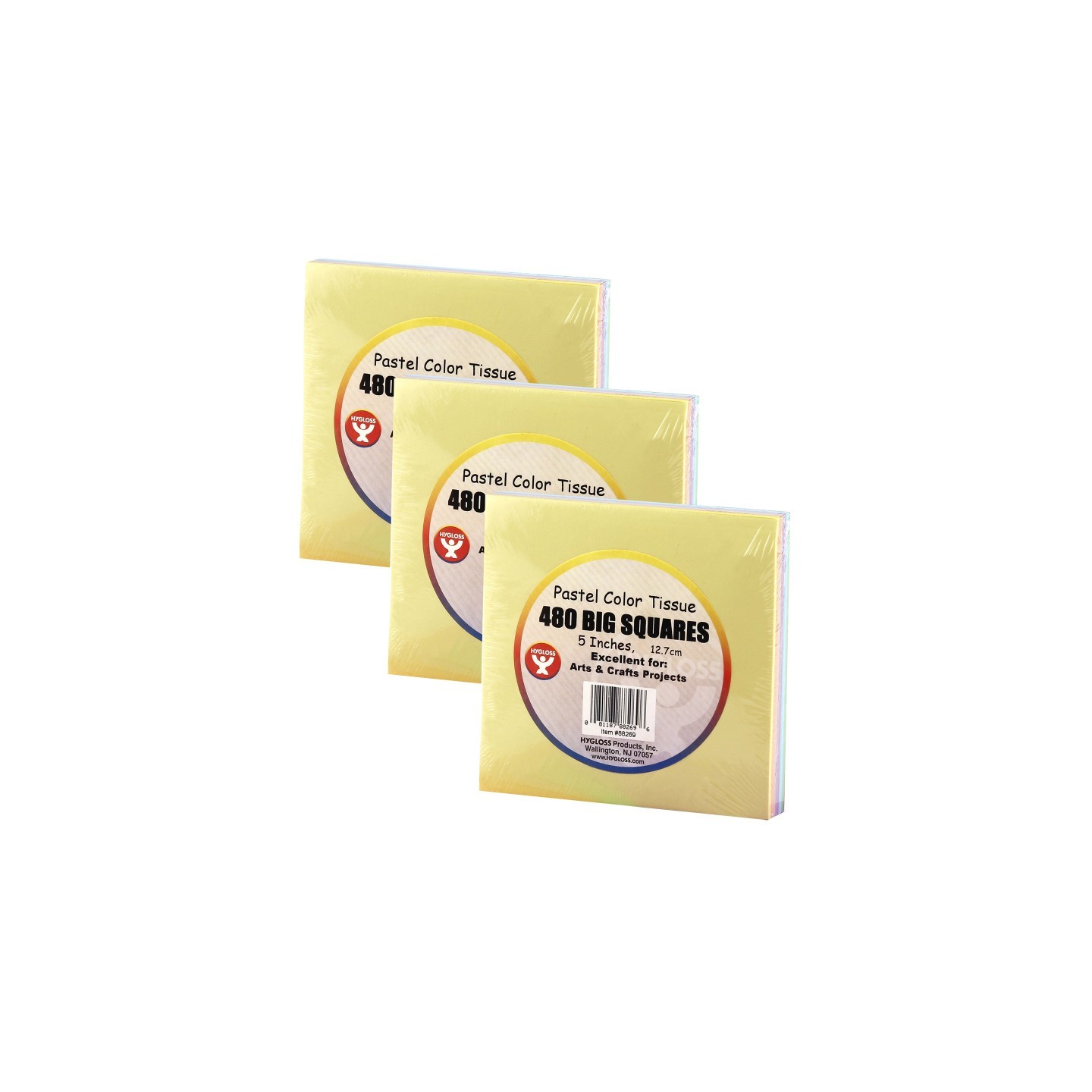 Hygloss® 5" Tissue Squares, Pastel Colors, 480 Per Pack, 3 Packs