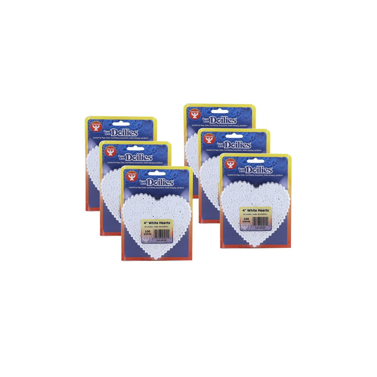 Hygloss® Heart Doilies, White, 4", 100 Per Pack, 6 Packs