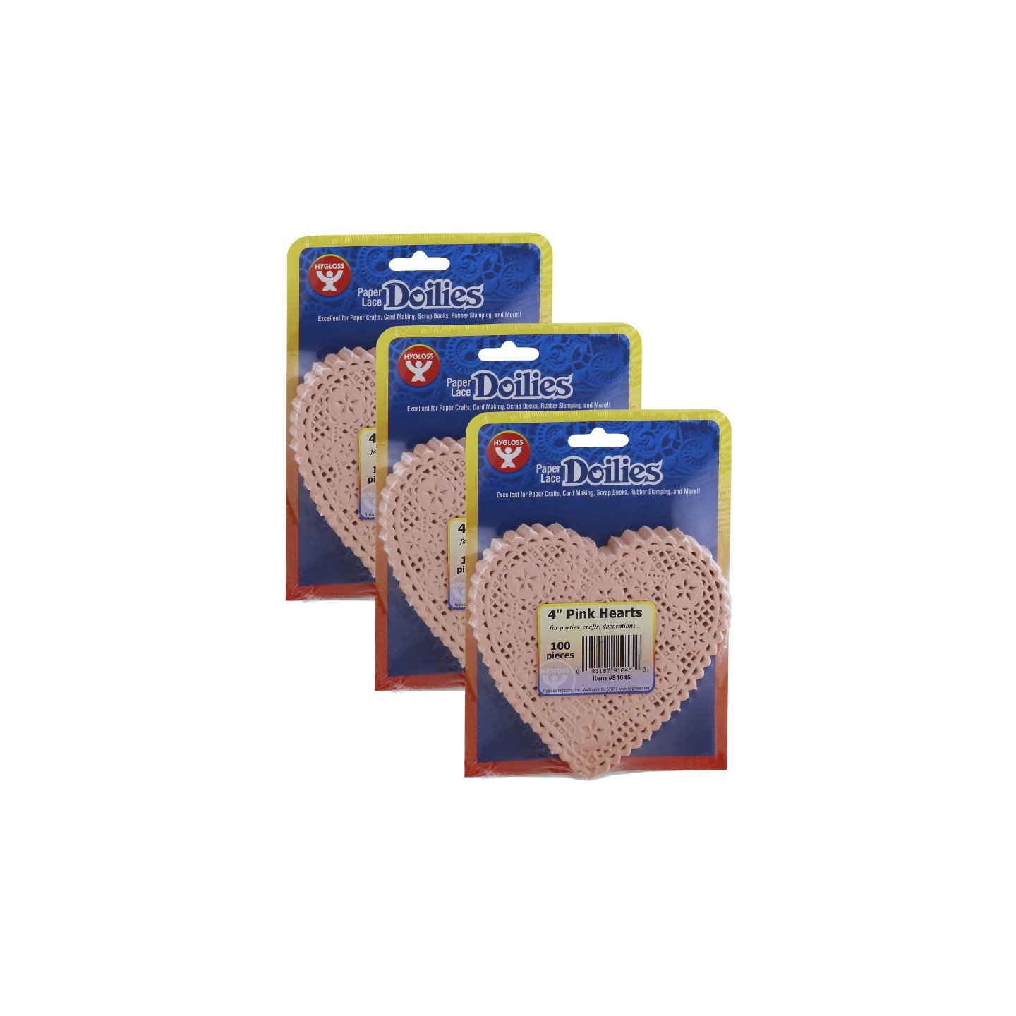 Hygloss® Heart Doilies, Pink, 4", 100 Per Pack, 3 Packs