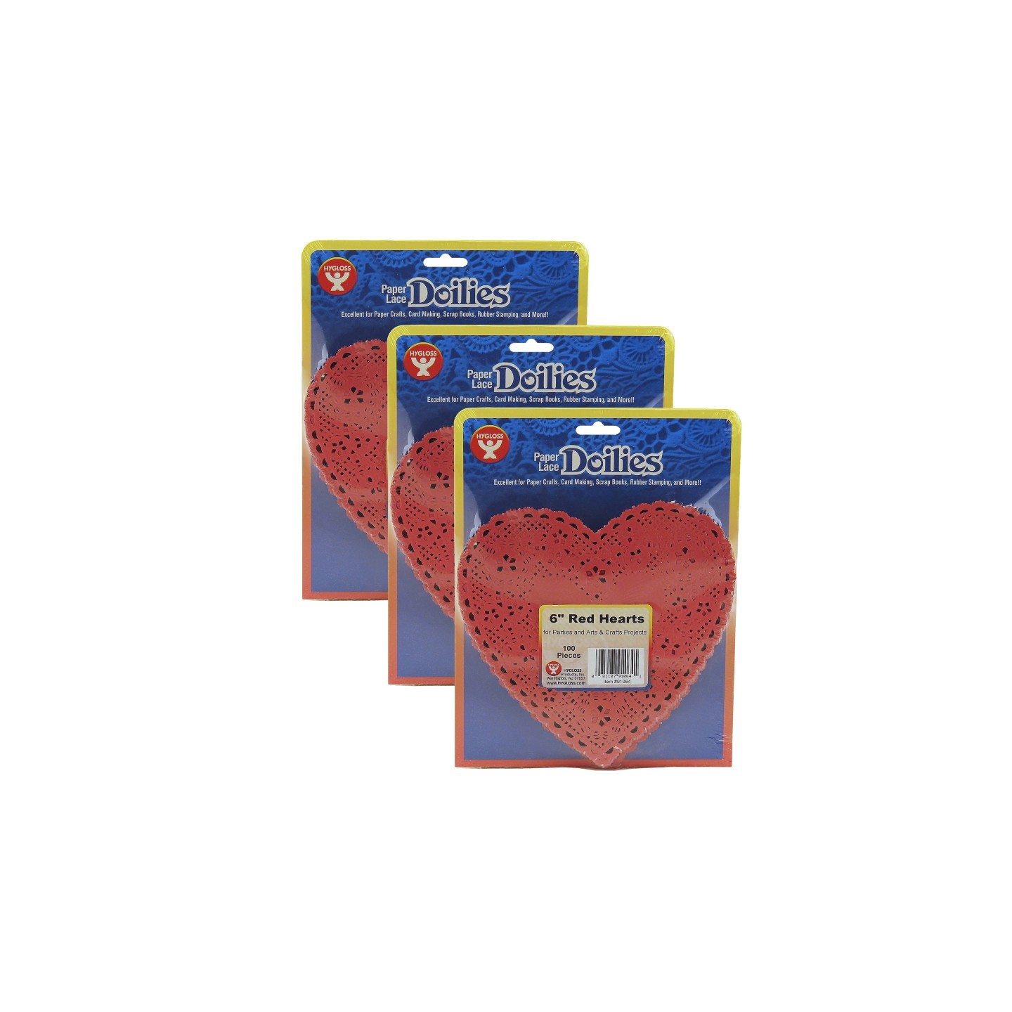 Hygloss® Heart Doilies, Red, 6", 100 Per Pack, 3 Packs