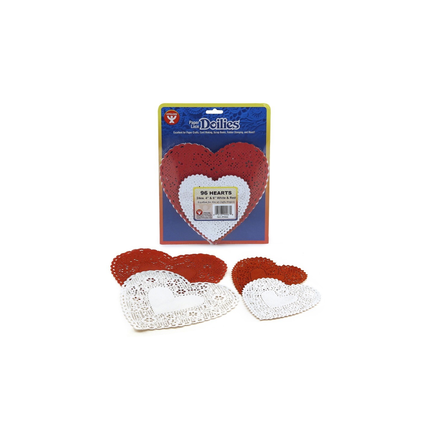 Hygloss® Doilies, White & Red Hearts, 4" & 6", Pack of 96
