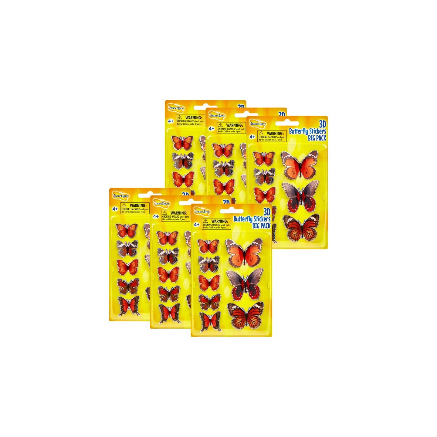 Insect Lore 3D Butterfly Stickers BIG PACK, 8 Per Pack, 6 Packs