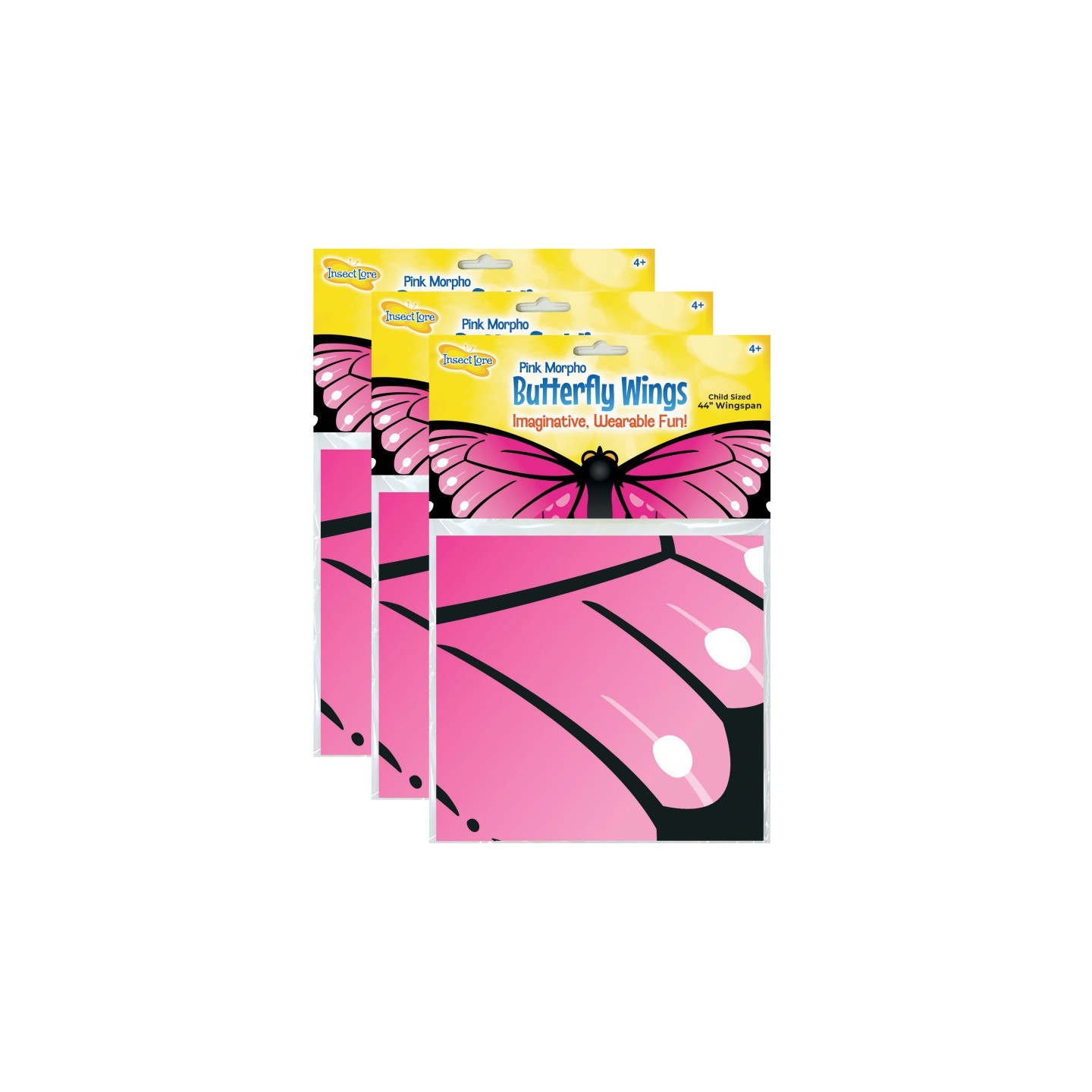 Insect Lore Dress-Up Morpho Butterfly Wings, Pink, Pack of 3