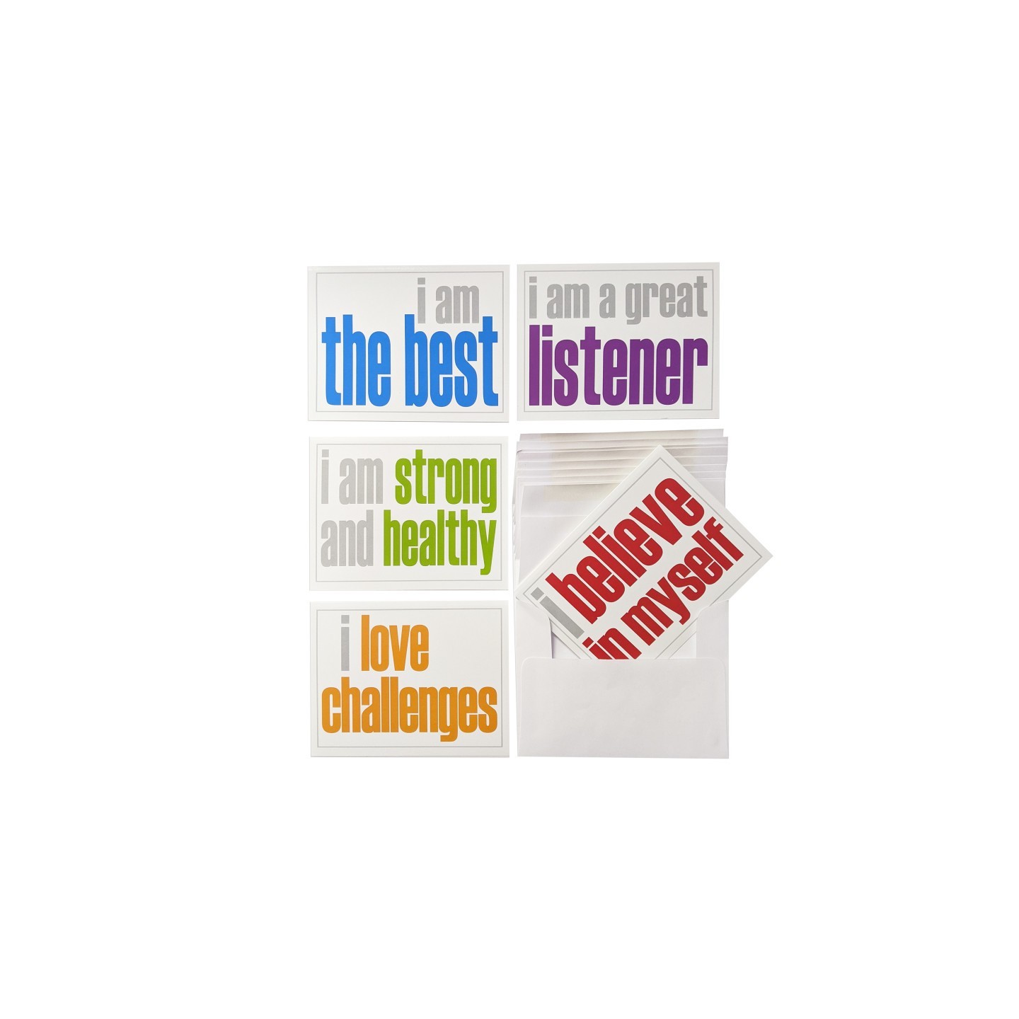 Inspired Minds Note Cards with Envelope, Positivity Booster Set, 2 Each of 5 Titles, Set of 10