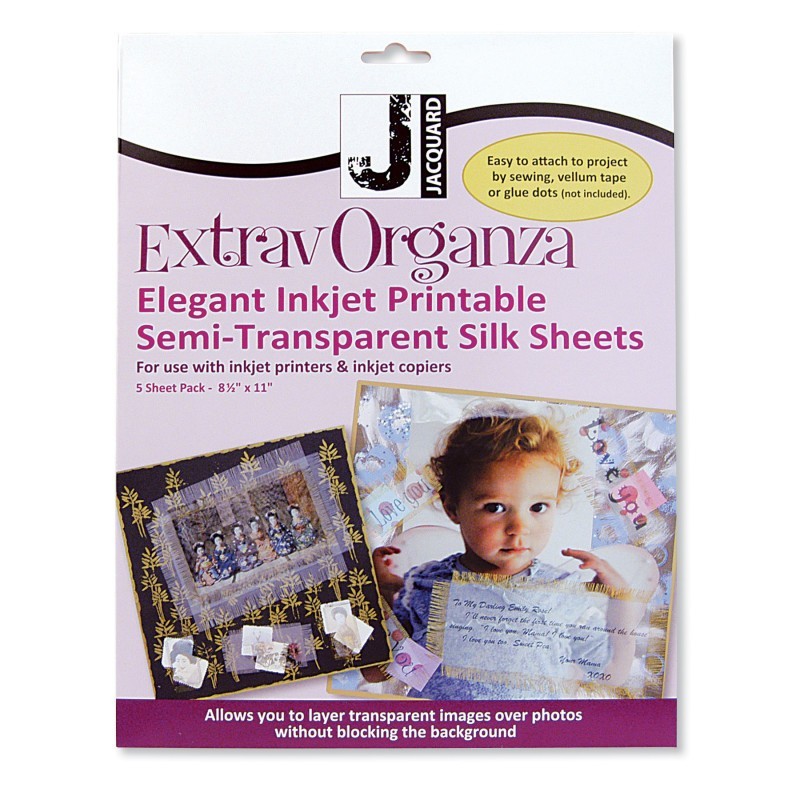 Jacquard Silk Organza Inkjet Printable Fabric Sheets, 8.5" x 11", Pack of 5