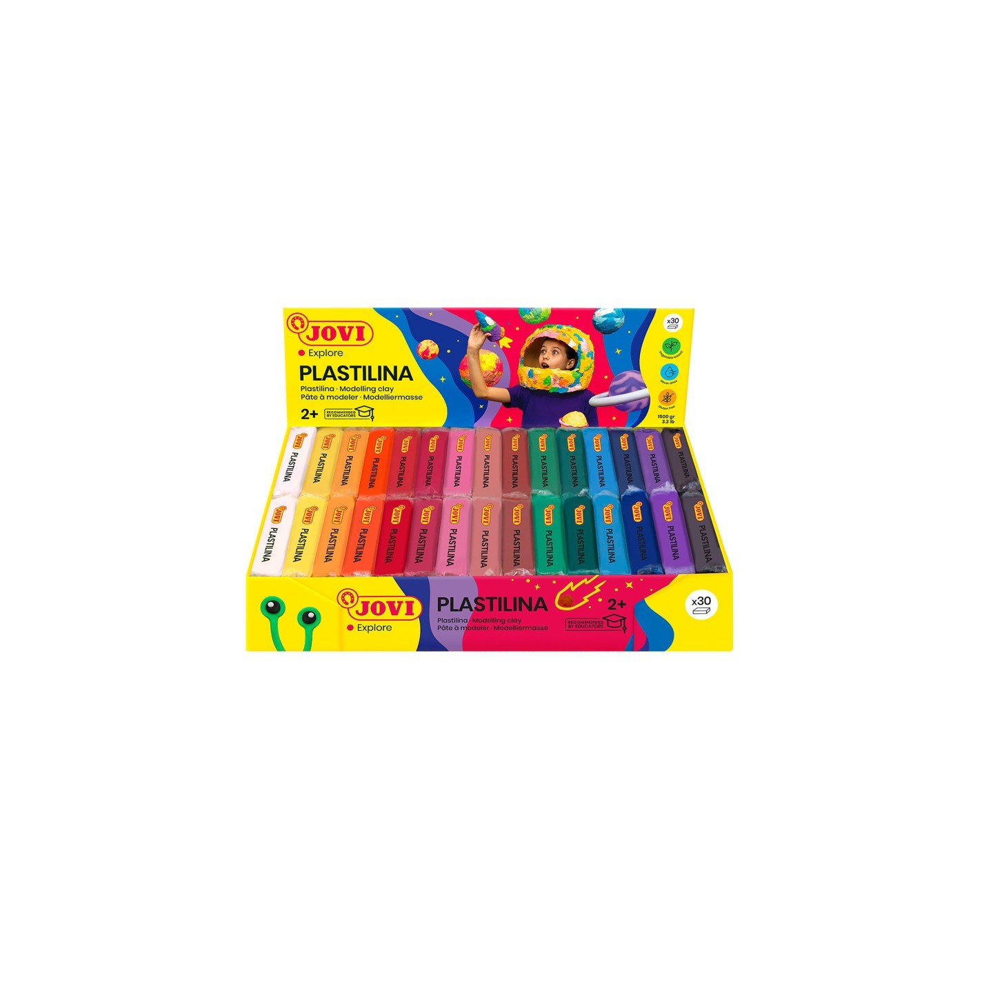 JOVI Plastilina Modeling Clay, Display Box of 30 Bars, Standard Colors