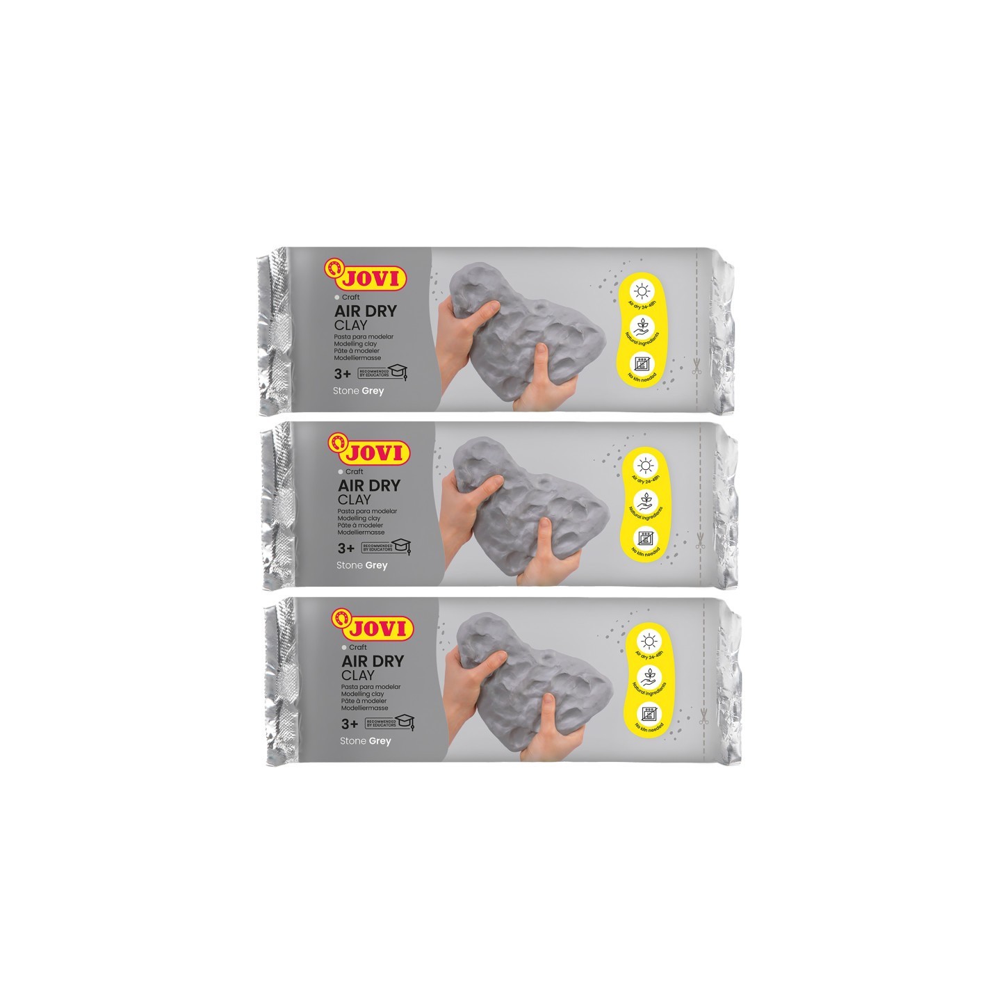 JOVI Air Dry Clay, Grey, 1.1lb Bar, Pack of 3