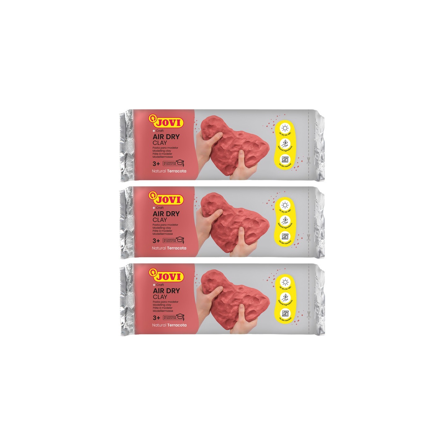 JOVI Air Dry Clay, Terracotta, 1.1lb Bar, Pack of 3