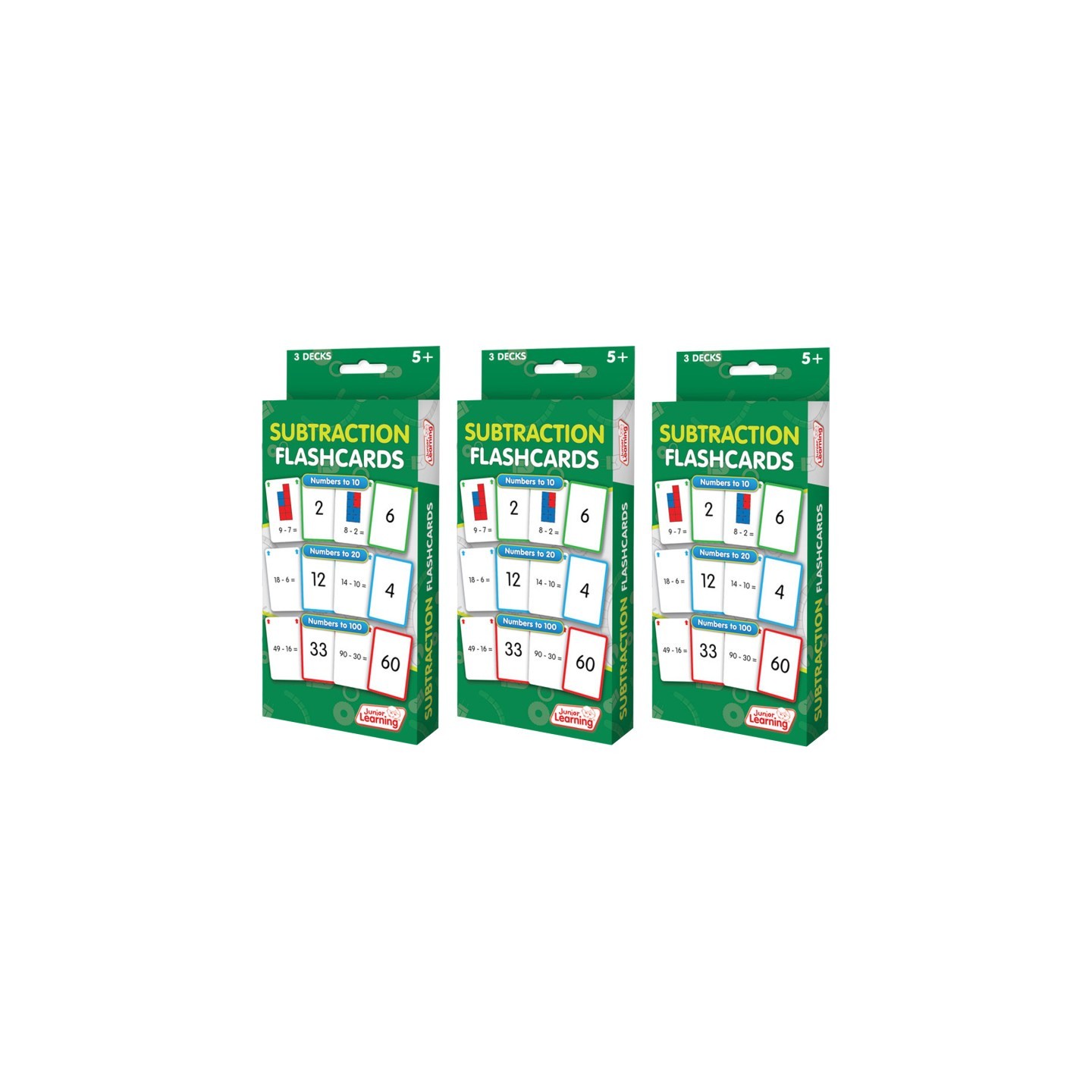 Junior Learning® Subtraction Flashcards, 3 Sets Per Pack, 3 Packs