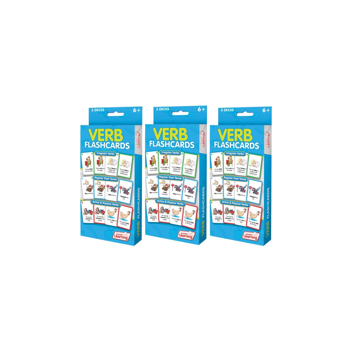 Junior Learning® Verb Flashcards, 3 Sets Per Pack, 3 Packs
