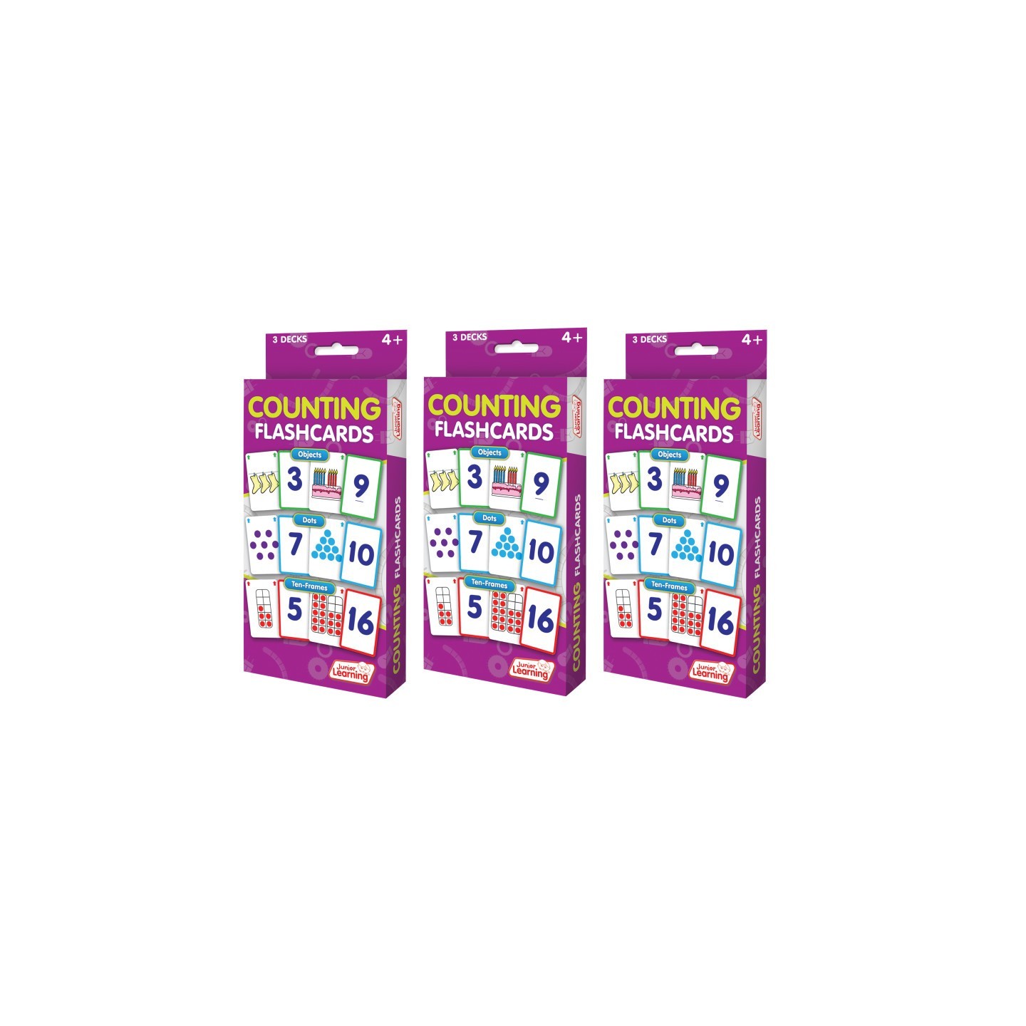 Junior Learning® Counting Flashcards, 3 Sets Per Pack, 3 Packs