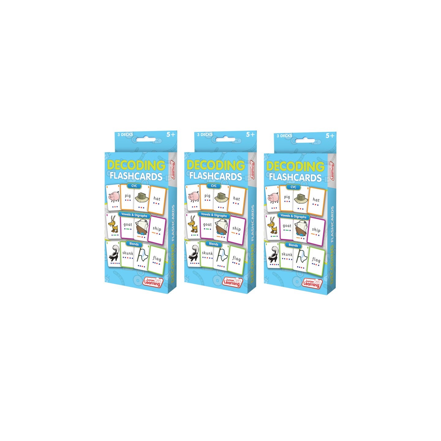 Junior Learning® Decoding Flashcards, 3 Sets Per Pack, 3 Packs