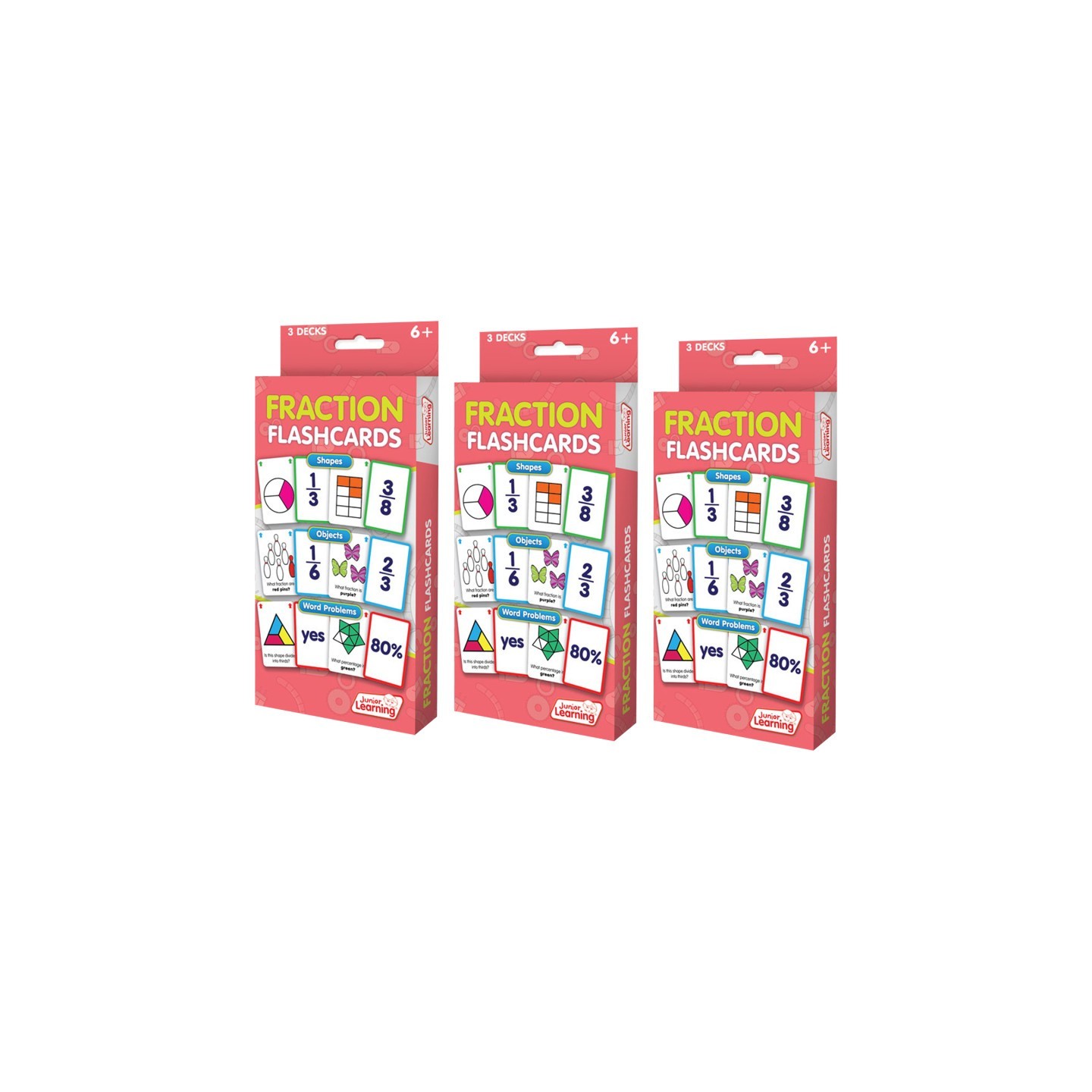 Junior Learning® Fraction Flashcards, 3 Sets Per Pack, 3 Packs