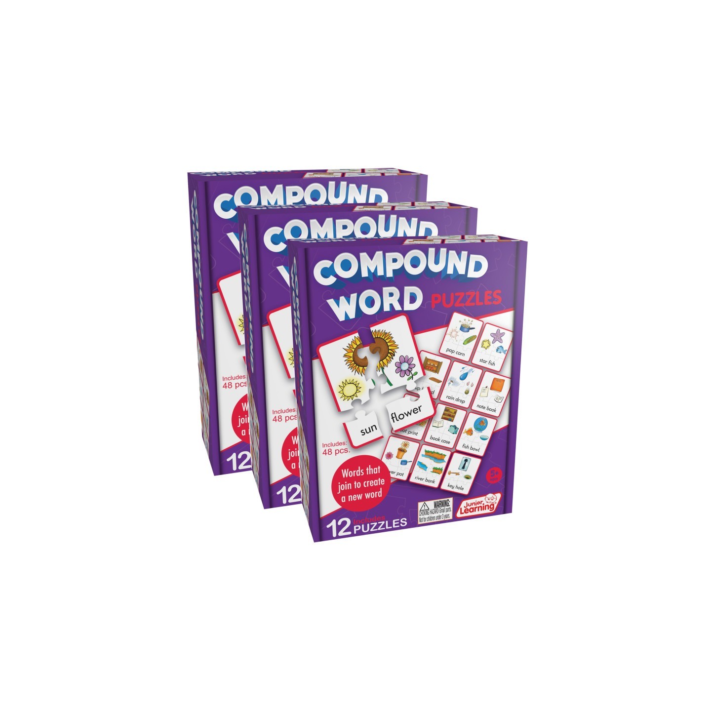 Junior Learning® Compound Puzzles, 12 Per Set, 3 Sets