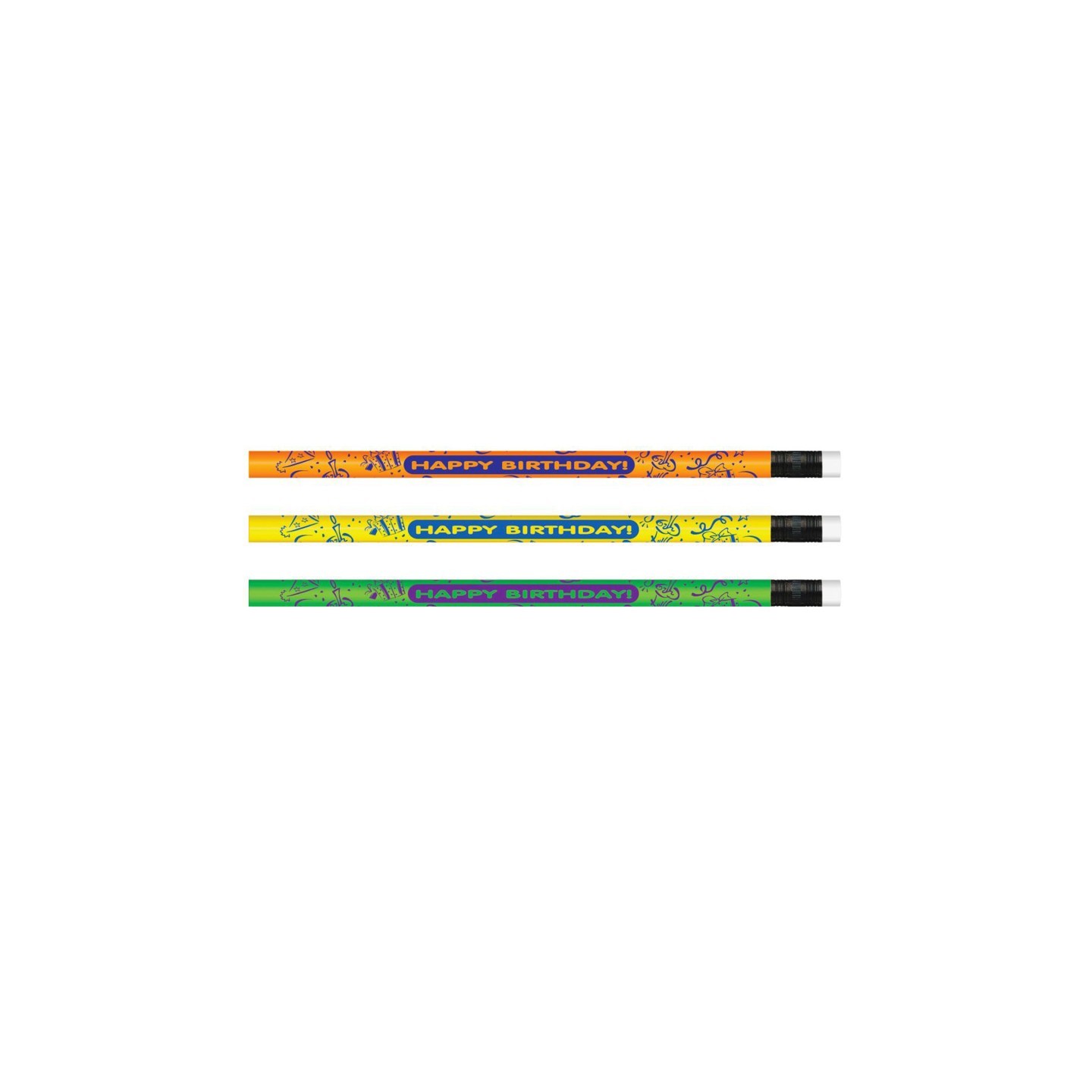 Moon Products Neon Happy Birthday Pencils, Pack of 12
