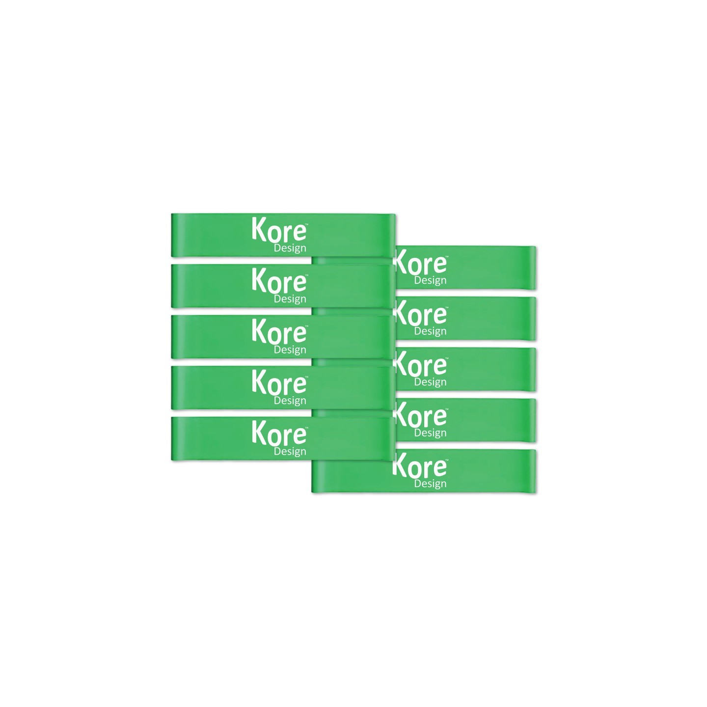 Kore Design Fidget Kick Bands, Silicone, 12" to 24", Green, Pack of 10