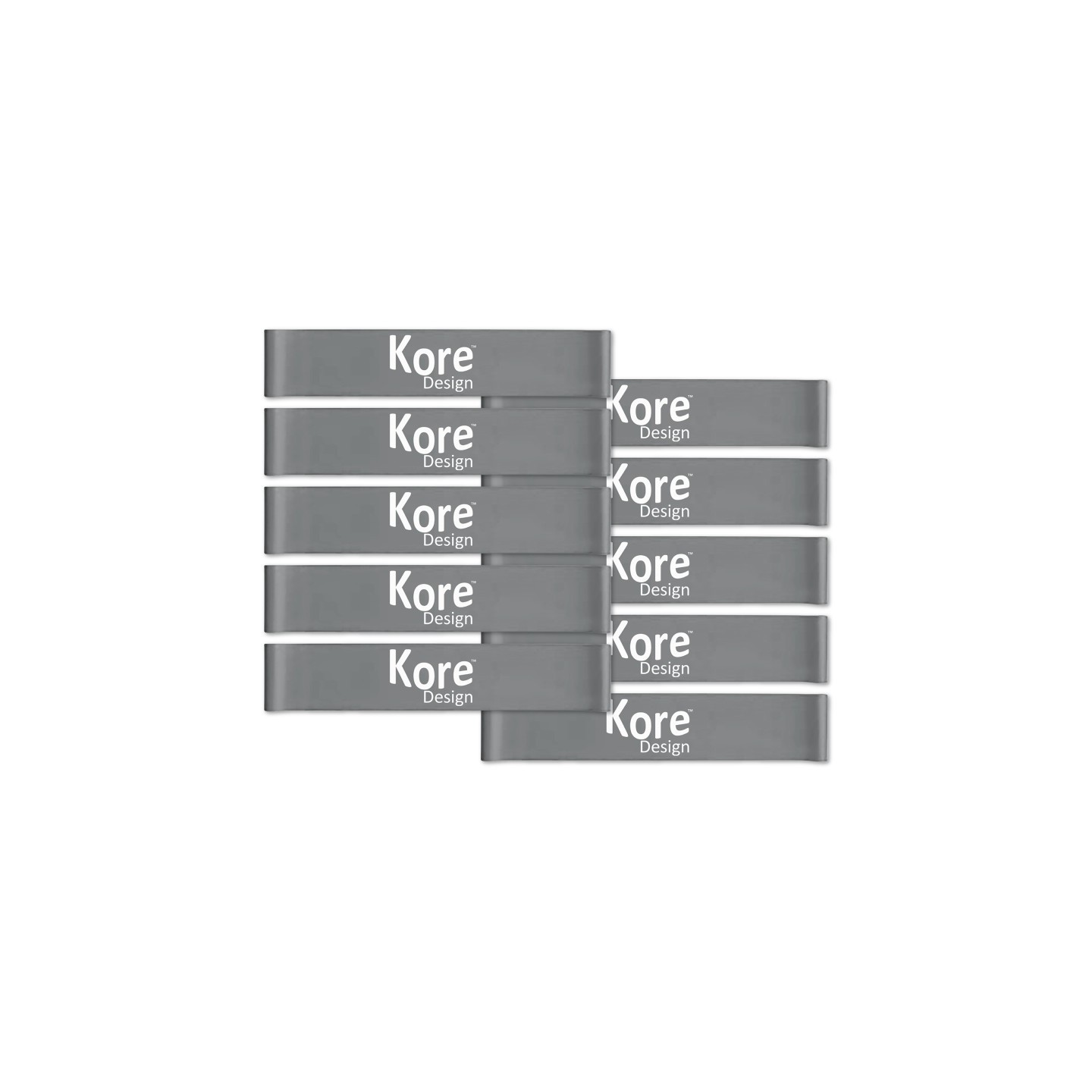 Kore Design Fidget Kick Bands, Silicone, 12" to 24", Grey, Pack of 10
