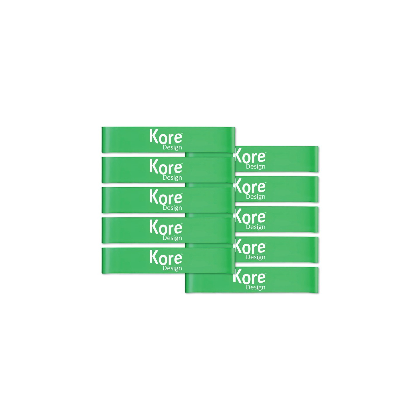Kore Design Fidget Kick Bands, Latex, 10" to 16", Green, Pack of 10