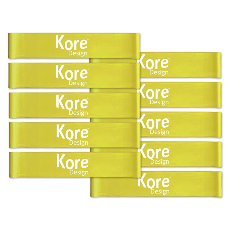 Kore Design Fidget Kick Bands, Latex, 10" to 16", Yellow, Pack of 10