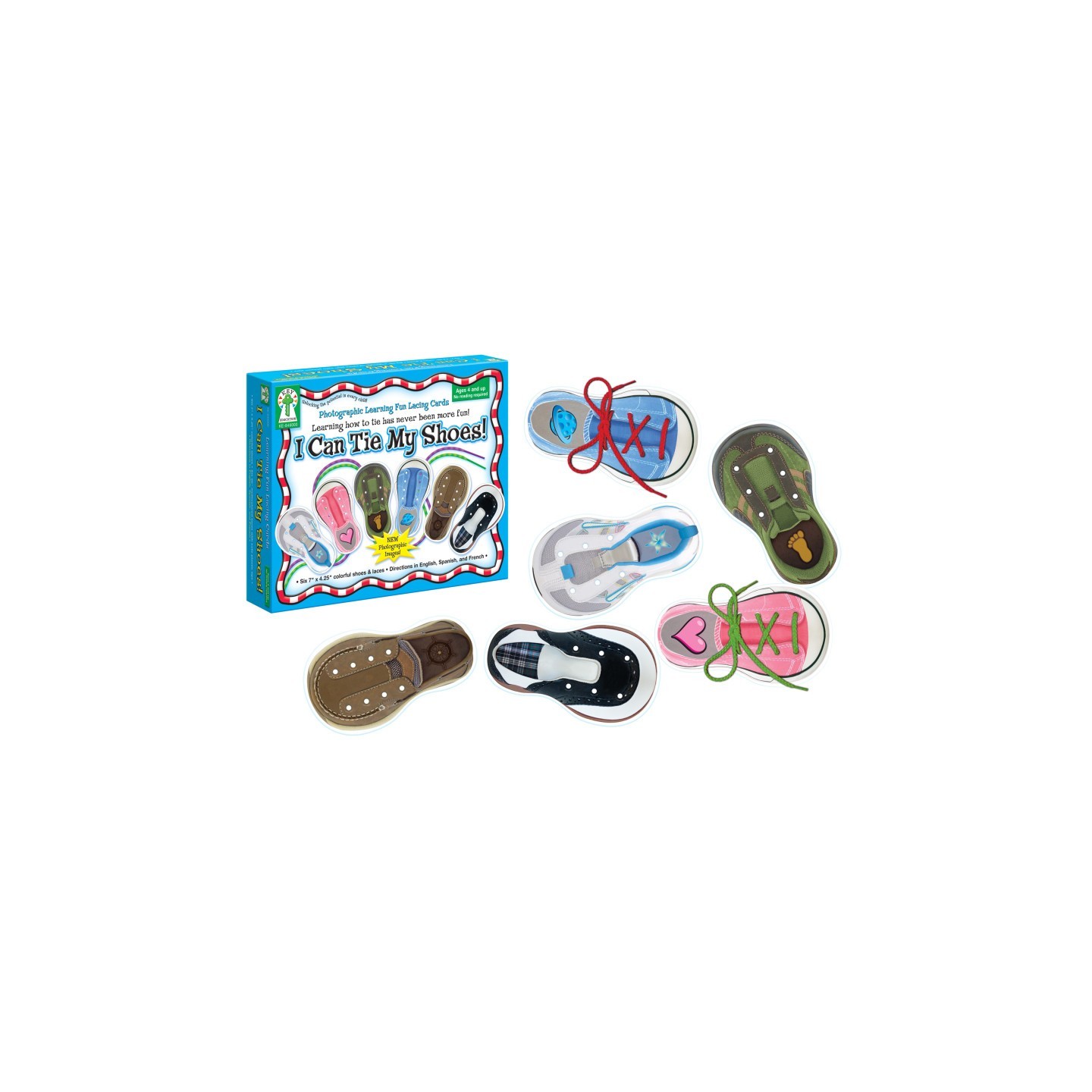 Carson Dellosa Education I Can Tie My Shoes Lacing Cards, Grade PK-1