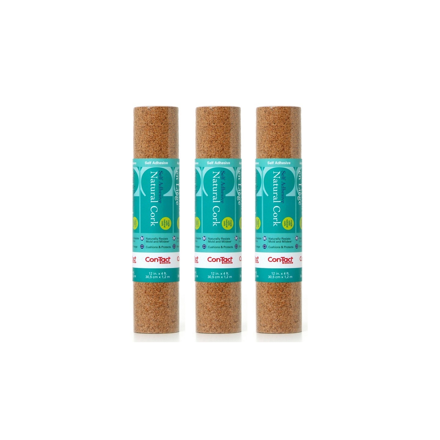 Con-Tact® Brand Adhesive Roll, Cork, 12" x 4', Pack of 3