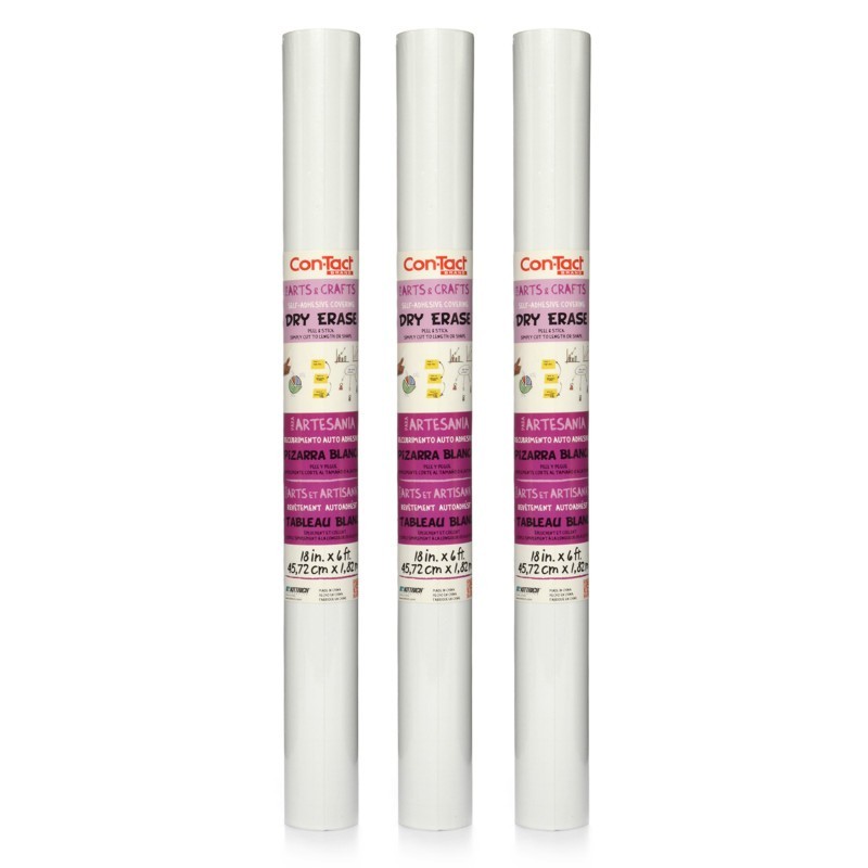 Con-Tact® Brand Adhesive Roll, Dry Erase, 18" x 6', Pack of 3