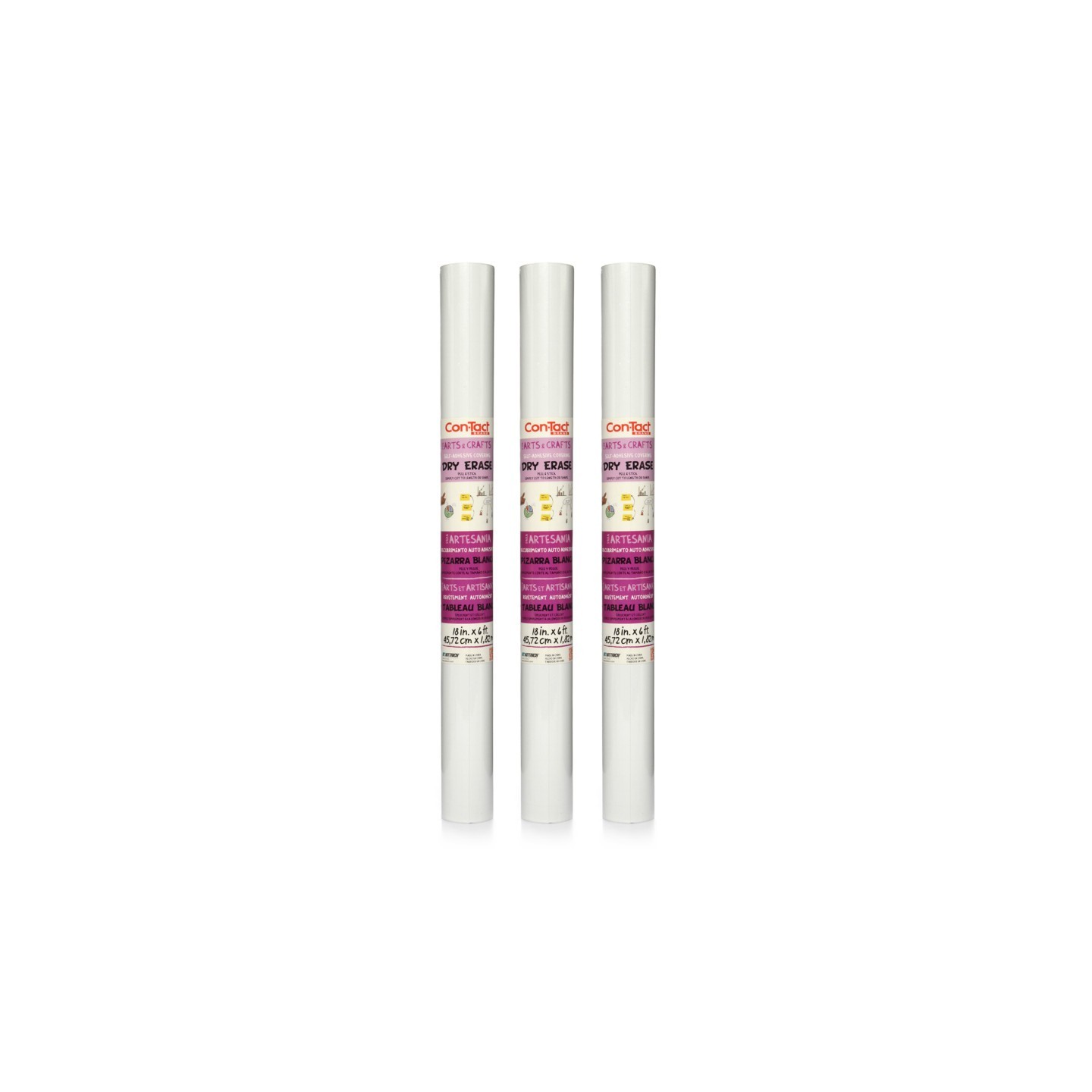 Con-Tact® Brand Adhesive Roll, Dry Erase, 18" x 6', Pack of 3