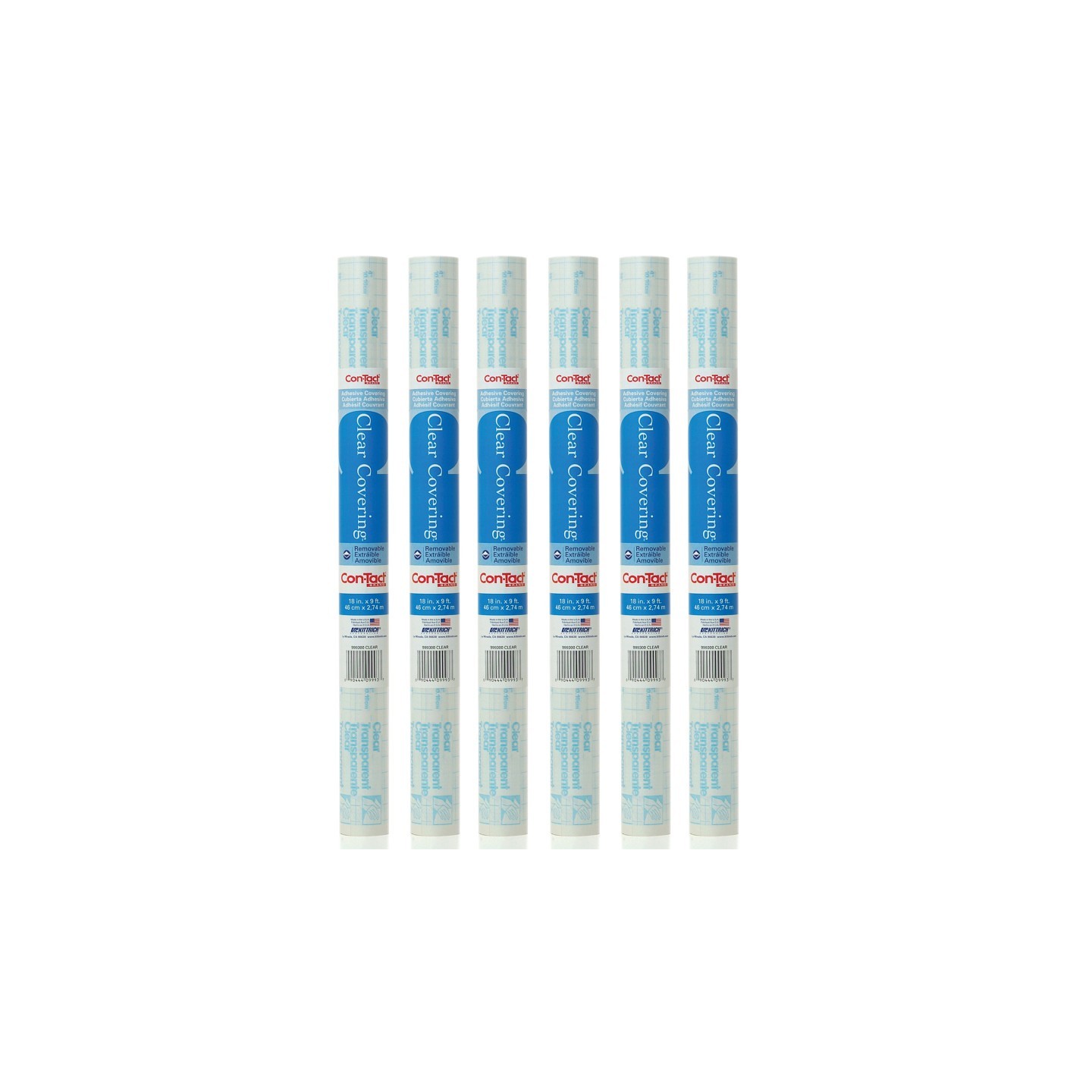 Con-Tact® Brand Self-Adhesive Covering, Clear, 18" x 9 ft, 6 Rolls