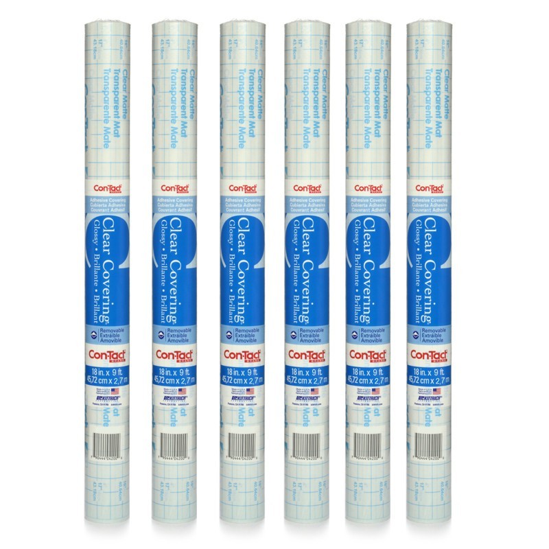 Con-Tact® Brand Adhesive Roll, Clear, 18" x 9 ', Glossy, 6 Rolls