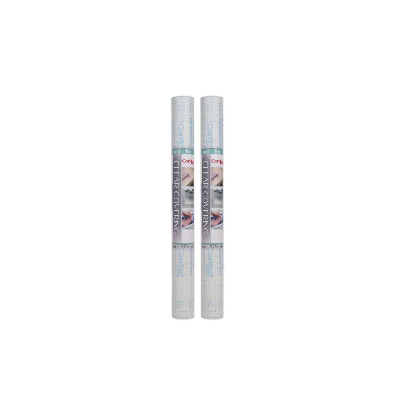Con-Tact® Brand Clear Cover™ Adhesive Covering, Clear, 18" x 16 ft, Matte, Pack of 2