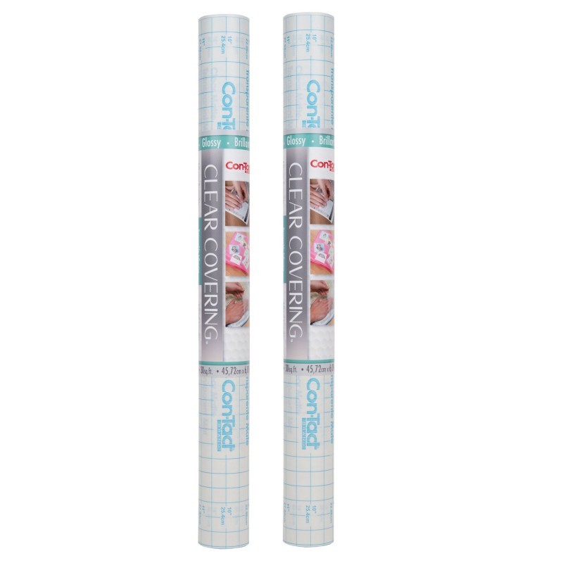Con-Tact® Brand Clear Cover™ Adhesive Covering, Clear, 18" x 16 ft, Glossy, Pack of 2