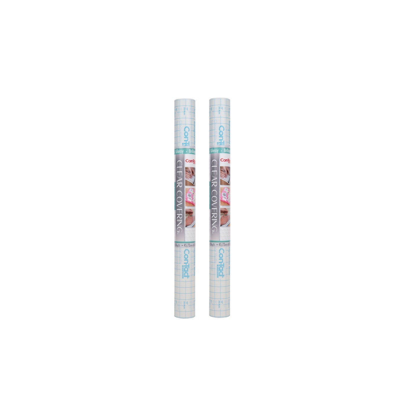 Con-Tact® Brand Clear Cover™ Adhesive Covering, Clear, 18" x 16 ft, Glossy, Pack of 2