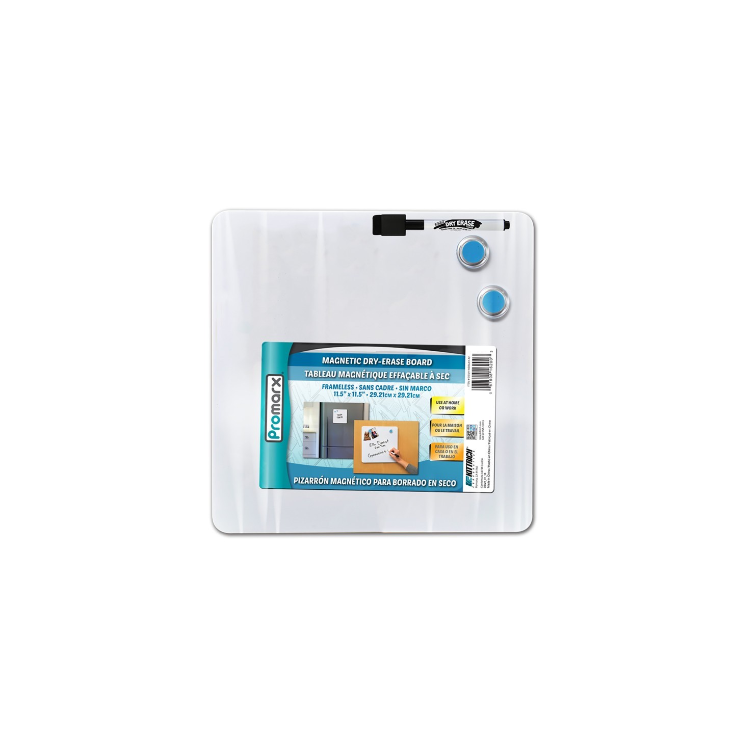 Promarx® Magnetic Dry-Erase Board with Dry-Erase Marker & Two Magnets, 11.5" x 11.5"