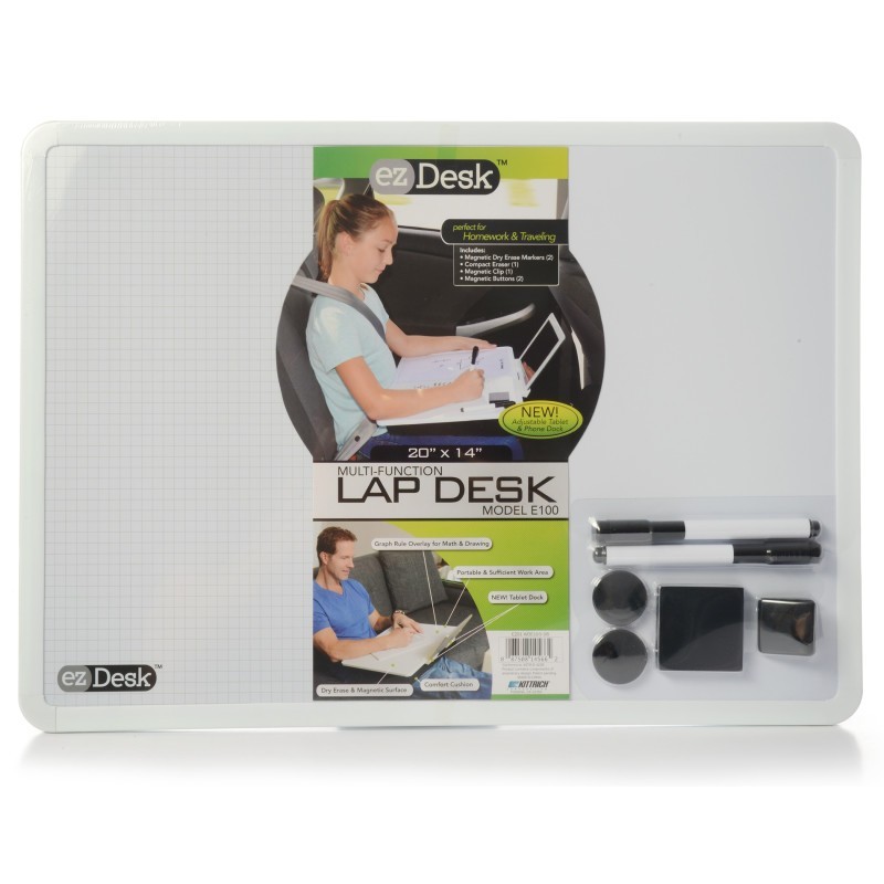 Promarx® EzDesk Magnetic Dry Erase Lap Desk with Graph Ruling, Adjustable Tablet Dock & Accessories, 20" x 14"