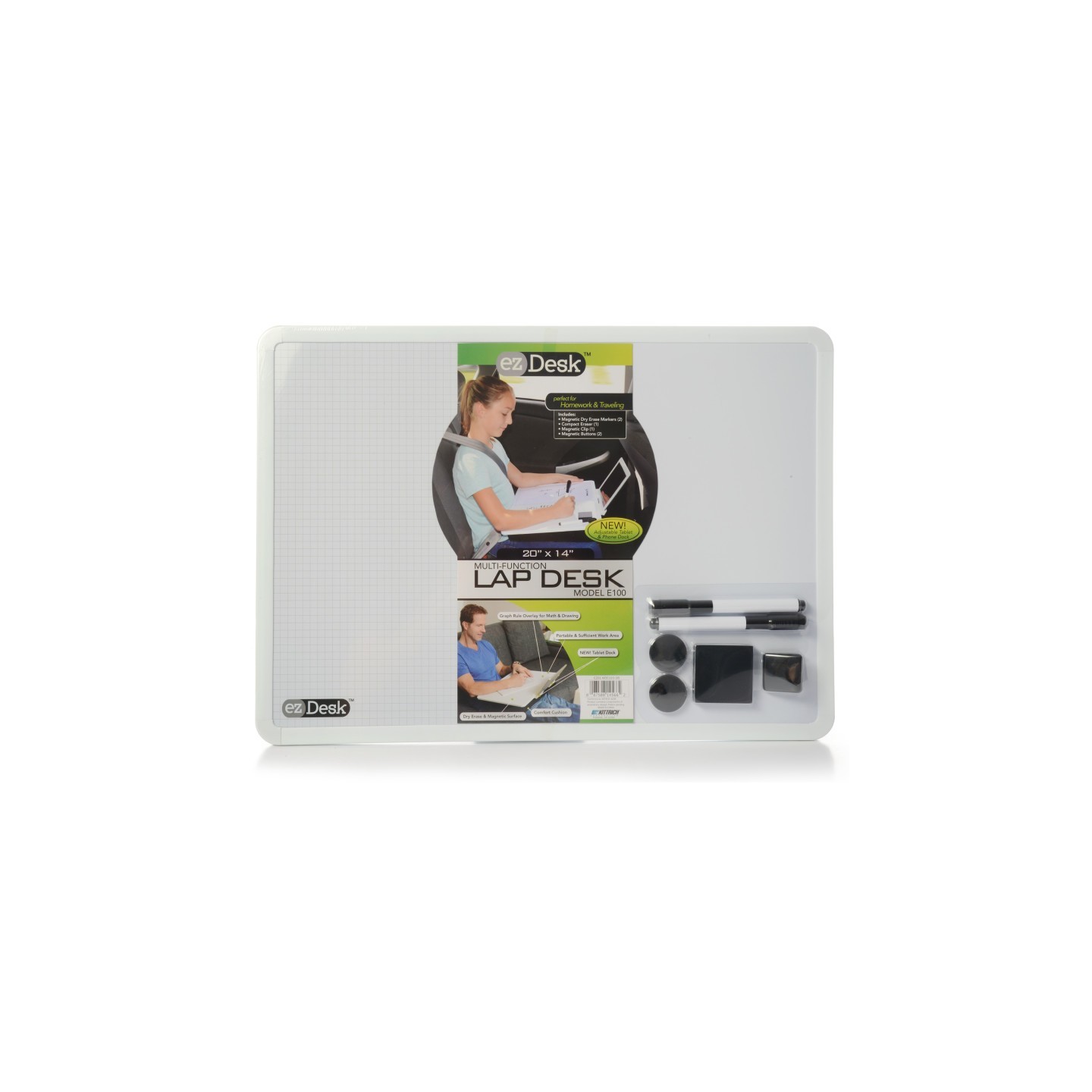 Promarx® EzDesk Magnetic Dry Erase Lap Desk with Graph Ruling, Adjustable Tablet Dock & Accessories, 20" x 14"