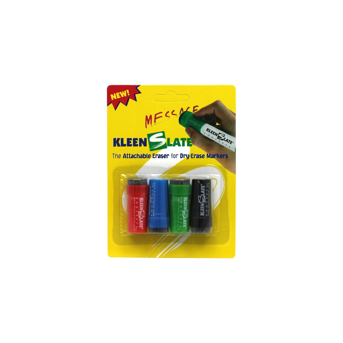 KleenSlate® Small Attachable Eraser Caps for Dry Erase Markers, Pack of 4