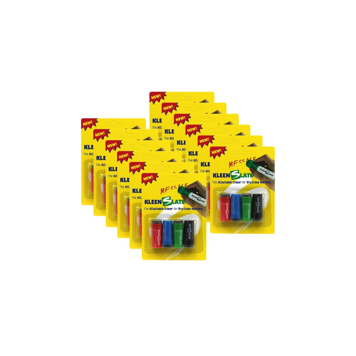 KleenSlate® Attachable Erasers for Dry-Erase Markers, 4 Per Pack, 12 Packs