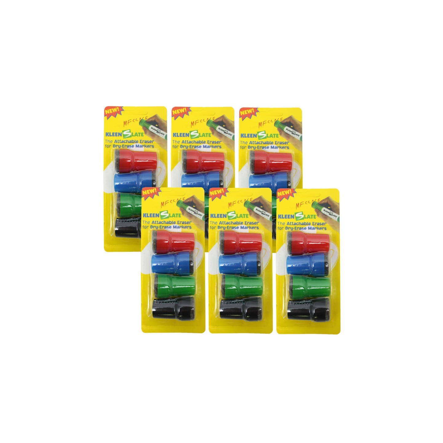 KleenSlate® Large Barrel Attachable Eraser Caps for Dry Erase Markers, 4 Per Pack, 6 Packs